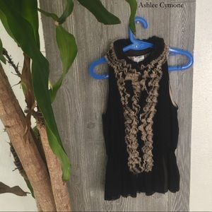 Elegant Black and Tan ruffled blouse!